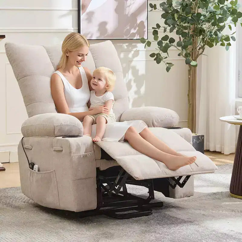Oversized Lift Recliner Chair, Soft Padded Upholstery, Cup Holders, Side Pocket, Assisted Stand, Comfortable Lounge Recliner for Living Room, Bedroom