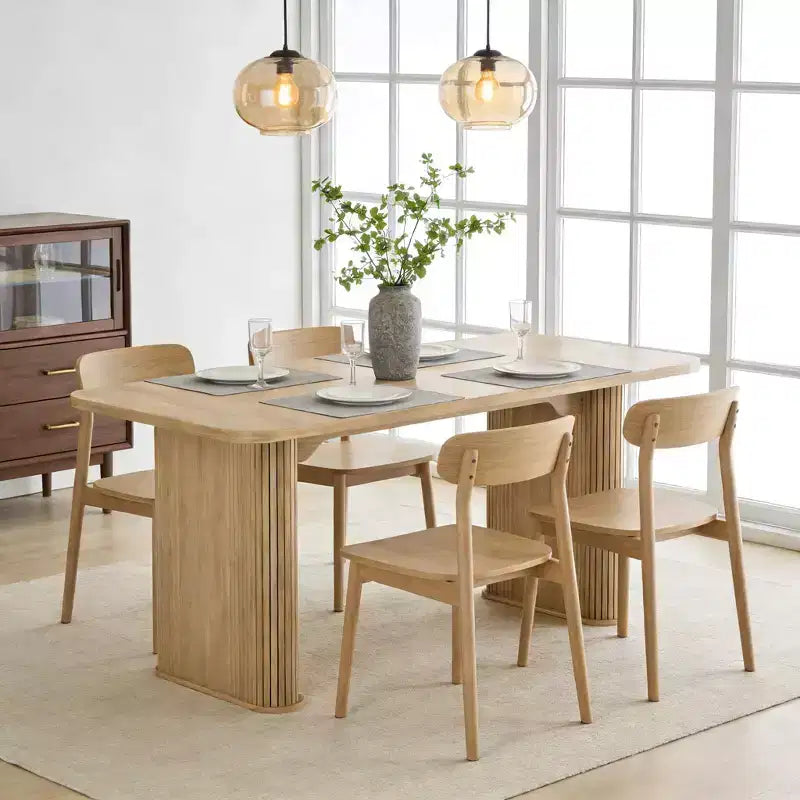 Mesa de comedor para 6-8 personas - Mesa de cocina moderna de 62" de largo con tablero grande y patas de pedestal de alta resistencia, mesa de cena rectangular