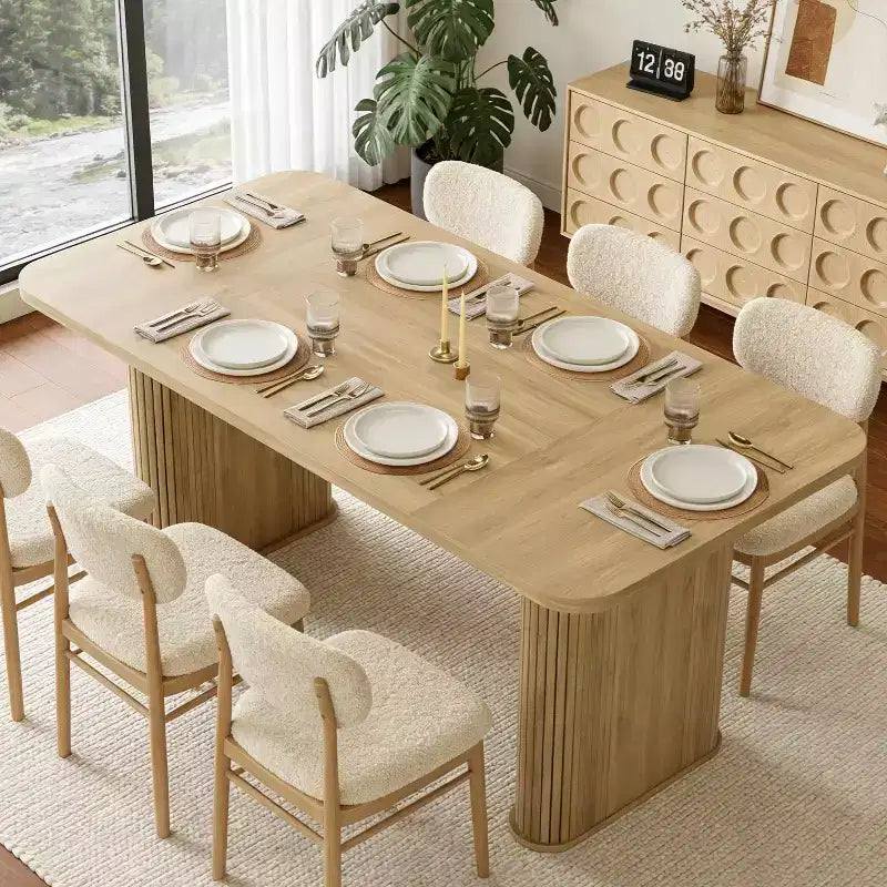 Mesa de comedor para 6-8 personas - Mesa de cocina moderna de 62" de largo con tablero grande y patas de pedestal de alta resistencia, mesa de cena rectangular
