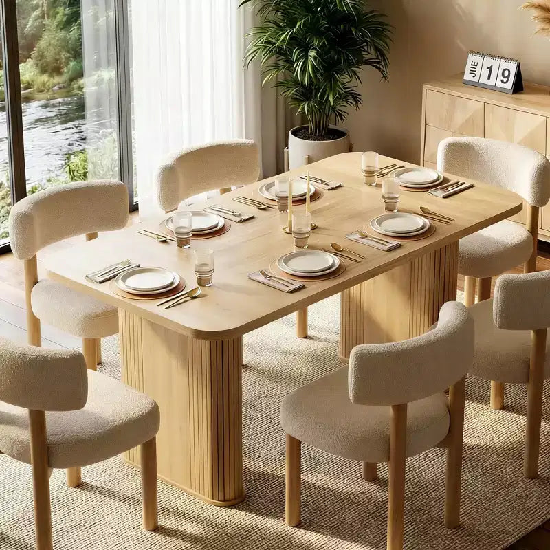Mesa de comedor para 6-8 personas - Mesa de cocina moderna de 62" de largo con tablero grande y patas de pedestal de alta resistencia, mesa de cena rectangular