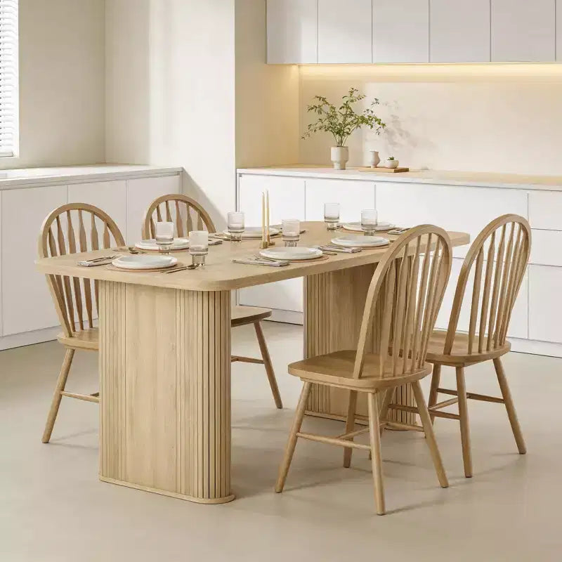 Mesa de comedor para 6-8 personas - Mesa de cocina moderna de 62" de largo con tablero grande y patas de pedestal de alta resistencia, mesa de cena rectangular