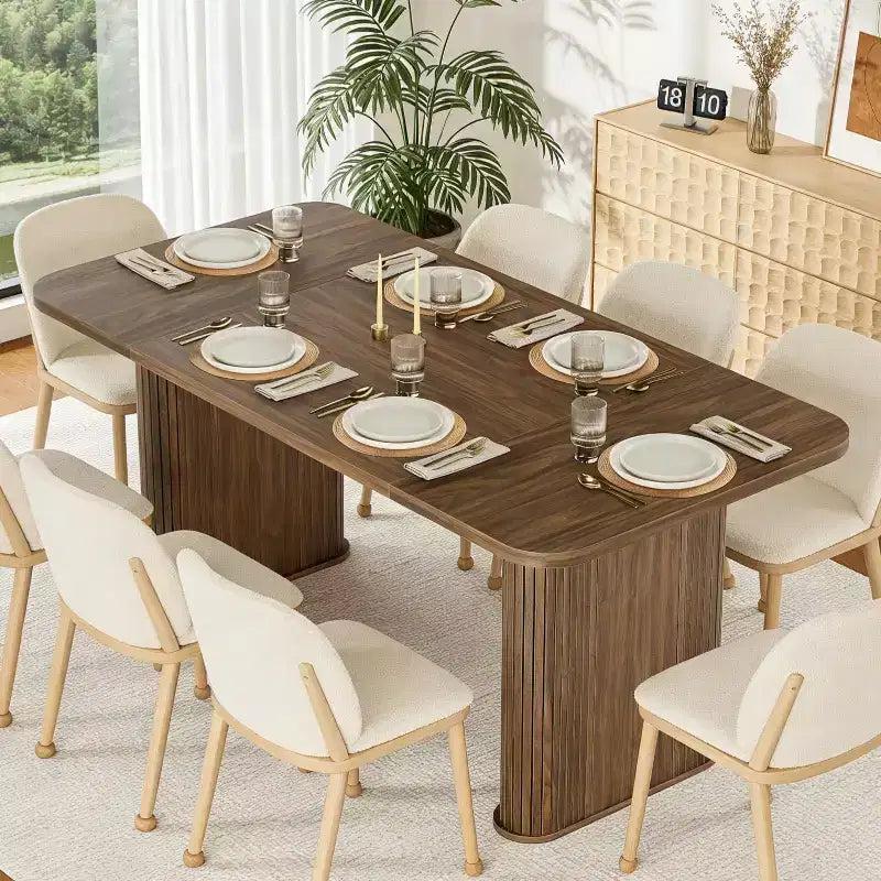 Mesa de comedor para 6-8 personas - Mesa de cocina moderna de 62" de largo con tablero grande y patas de pedestal de alta resistencia, mesa de cena rectangular