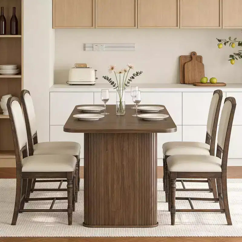 Mesa de comedor para 6-8 personas - Mesa de cocina moderna de 62" de largo con tablero grande y patas de pedestal de alta resistencia, mesa de cena rectangular
