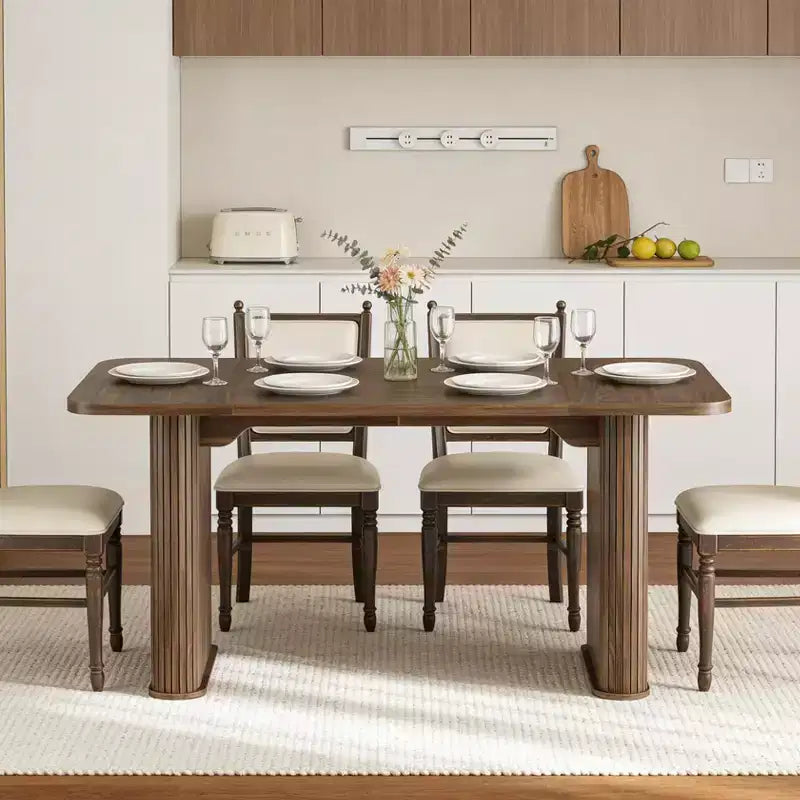 Mesa de comedor para 6-8 personas - Mesa de cocina moderna de 62" de largo con tablero grande y patas de pedestal de alta resistencia, mesa de cena rectangular
