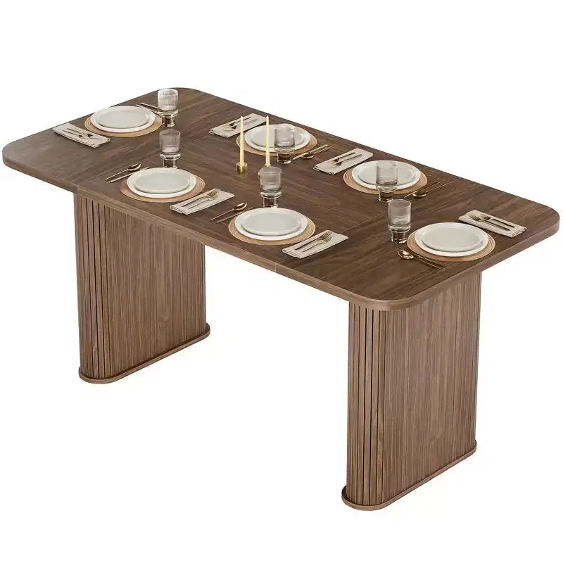 Mesa de comedor para 6-8 personas - Mesa de cocina moderna de 62" de largo con tablero grande y patas de pedestal de alta resistencia, mesa de cena rectangular