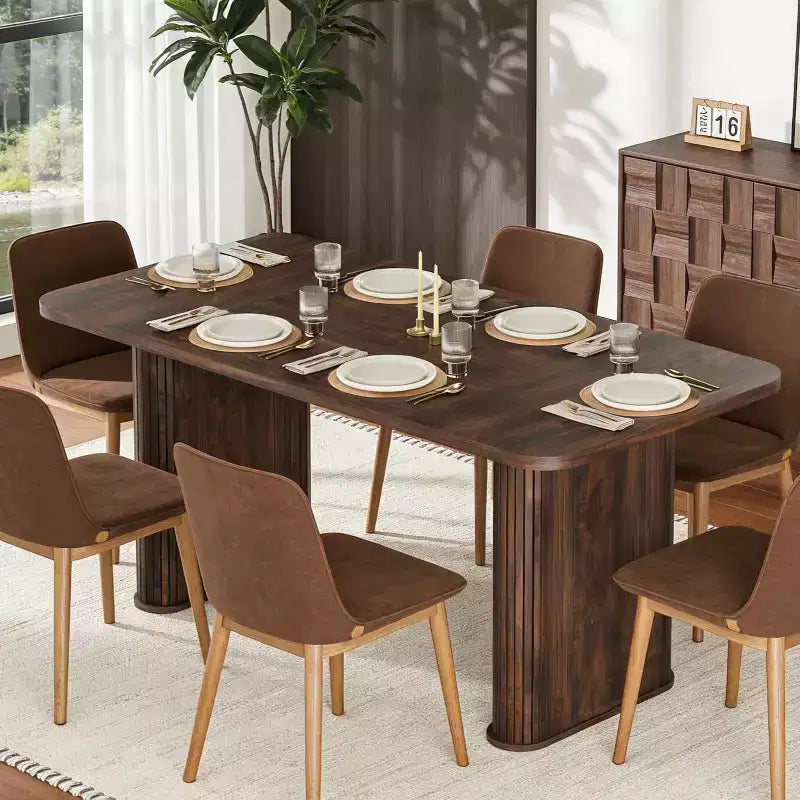Mesa de comedor para 6-8 personas - Mesa de cocina moderna de 62" de largo con tablero grande y patas de pedestal de alta resistencia, mesa de cena rectangular