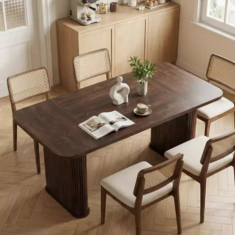 Mesa de comedor para 6-8 personas - Mesa de cocina moderna de 62" de largo con tablero grande y patas de pedestal de alta resistencia, mesa de cena rectangular