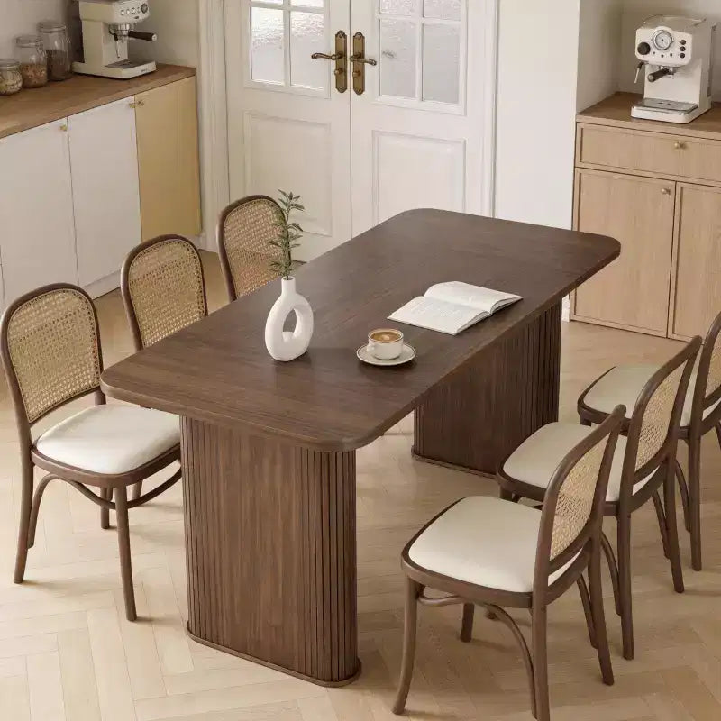 Mesa de comedor para 6-8 personas - Mesa de cocina moderna de 62" de largo con tablero grande y patas de pedestal de alta resistencia, mesa de cena rectangular