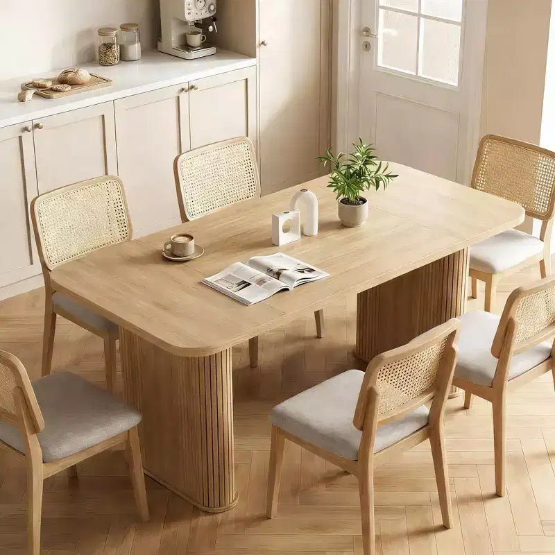 Mesa de comedor para 6-8 personas - Mesa de cocina moderna de 62" de largo con tablero grande y patas de pedestal de alta resistencia, mesa de cena rectangular