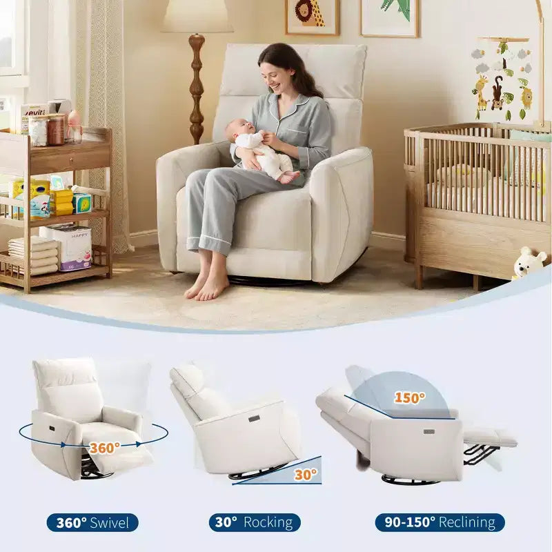 Recliner Swivel Rocker Chair, Upholstered Fabric Single Sofa, Ergonomic High Back Single Sofa Seat, for Living Room, Bedroom