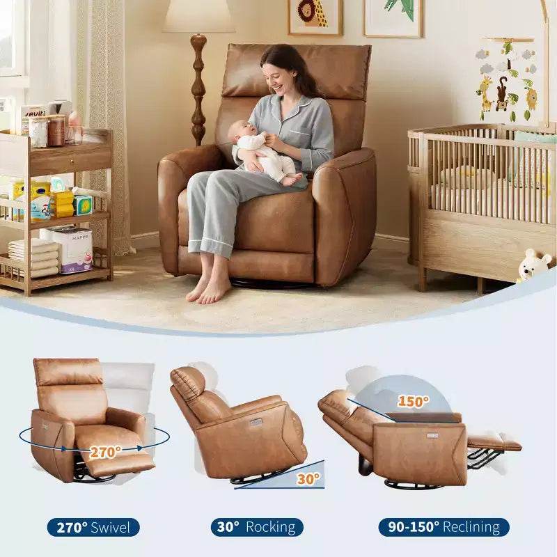 Recliner Swivel Rocker Chair, Upholstered Fabric Single Sofa, Ergonomic High Back Single Sofa Seat, for Living Room, Bedroom