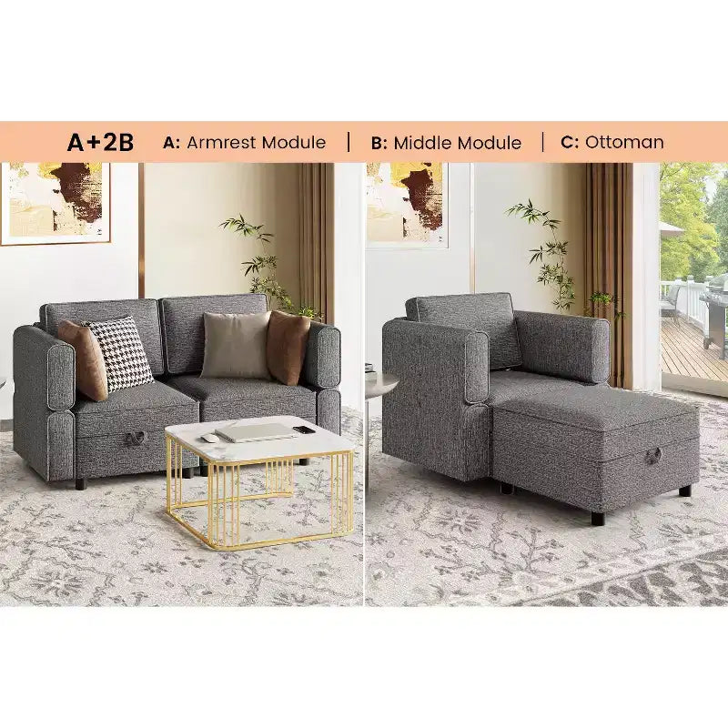 Reversible Modular Sectional Sofa, U-Shaped Couch with Storage Seats, Versatile Sofa Set for Living Room