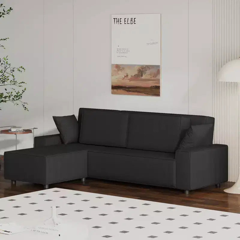 96 Modular Cloud Couch Sectional,Modern L-Shaped Corduroy Strip Sofa with Movable Ottoman,Sectional Couches for Living Room, Bedroom