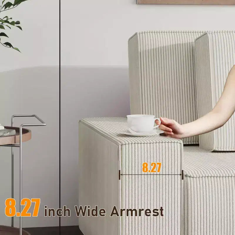 96 Modular Cloud Couch Sectional,Modern L-Shaped Corduroy Strip Sofa with Movable Ottoman,Sectional Couches for Living Room, Bedroom