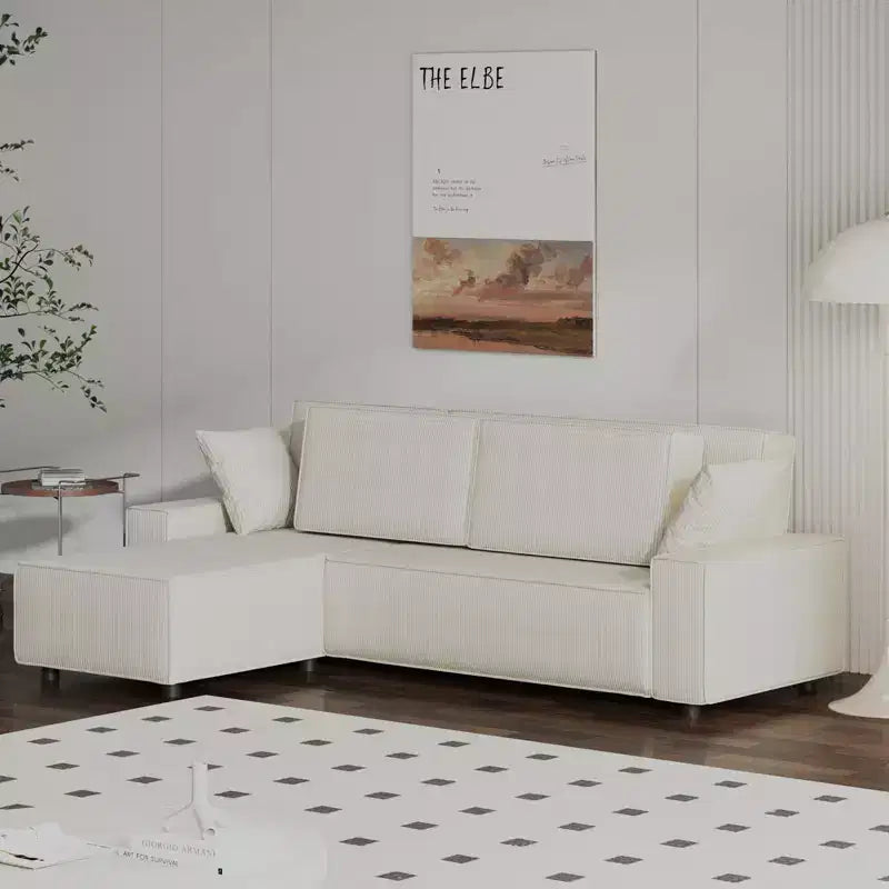 96 Modular Cloud Couch Sectional,Modern L-Shaped Corduroy Strip Sofa with Movable Ottoman,Sectional Couches for Living Room, Bedroom