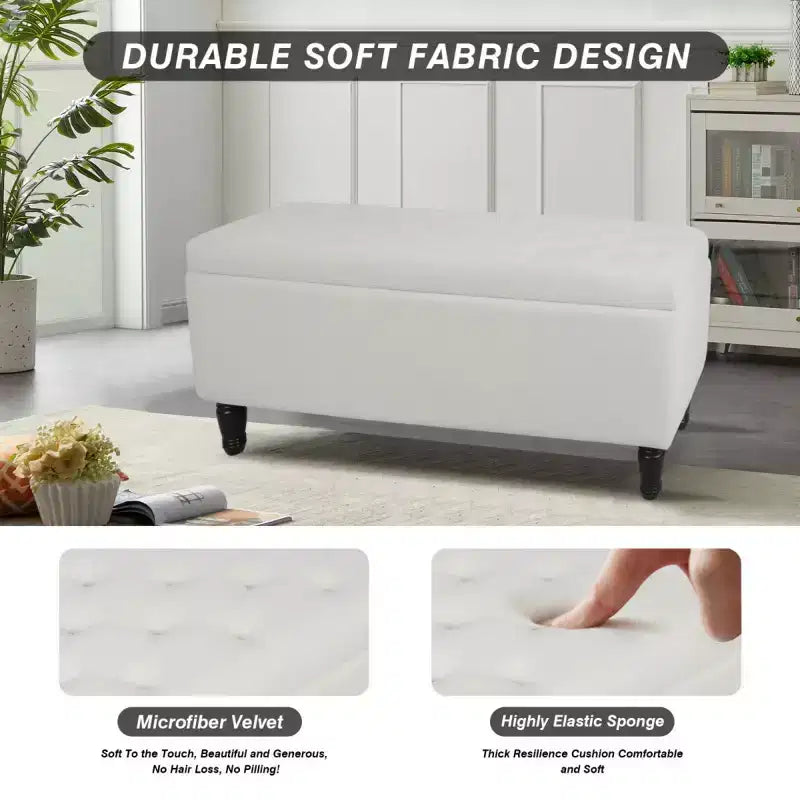 Banc de rangement capitonné en velours de 119,4 cm, capacité de 272 kg