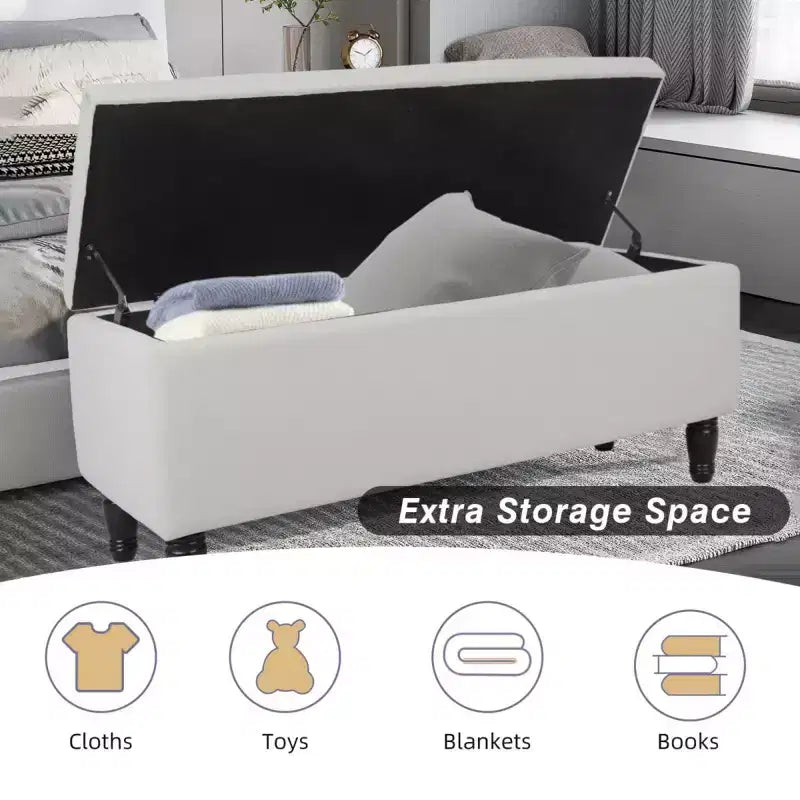 Banc de rangement capitonné en velours de 119,4 cm, capacité de 272 kg