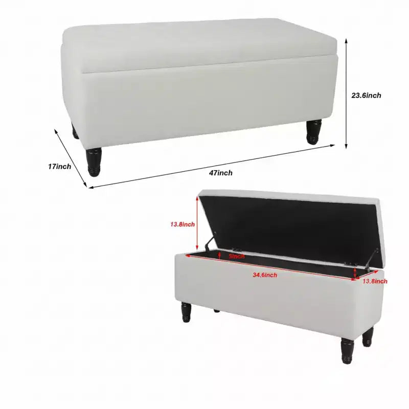 Banc de rangement capitonné en velours de 119,4 cm, capacité de 272 kg