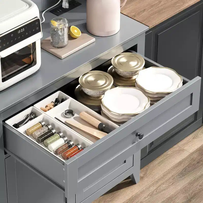 Alacena de 63'' con 4 ganchos, 1 cajón grande, estantes ajustables para sala de estar, comedor