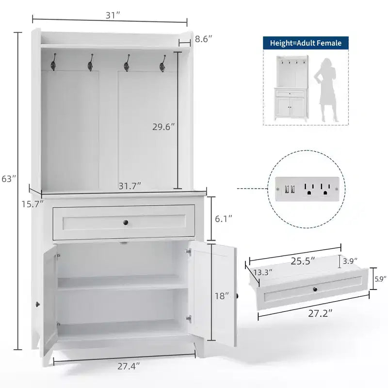 Alacena de 63'' con 4 ganchos, 1 cajón grande, estantes ajustables para sala de estar, comedor