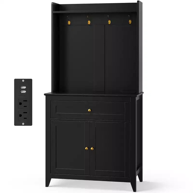 Alacena de 63'' con 4 ganchos, 1 cajón grande, estantes ajustables para sala de estar, comedor
