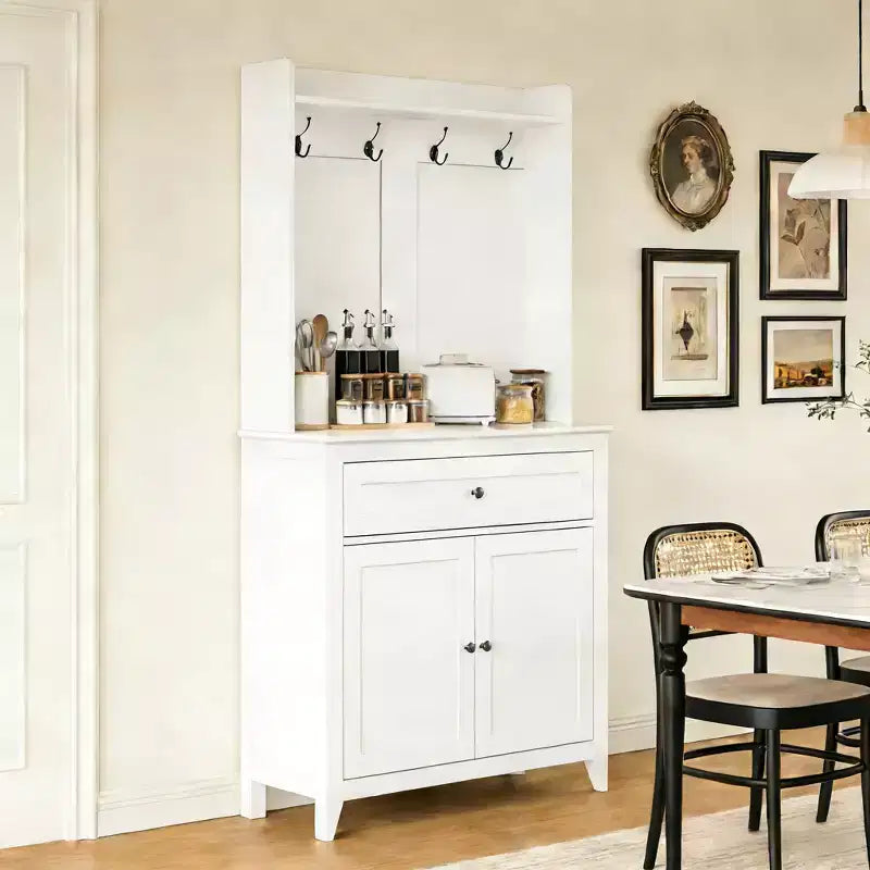 Alacena de 63'' con 4 ganchos, 1 cajón grande, estantes ajustables para sala de estar, comedor