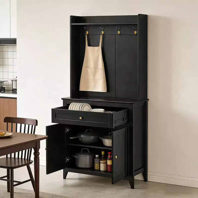 Alacena de 63'' con 4 ganchos, 1 cajón grande, estantes ajustables para sala de estar, comedor