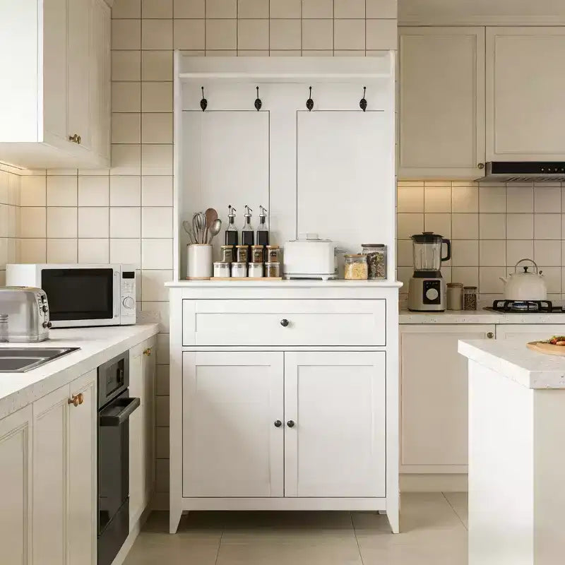 Alacena de 63'' con 4 ganchos, 1 cajón grande, estantes ajustables para sala de estar, comedor