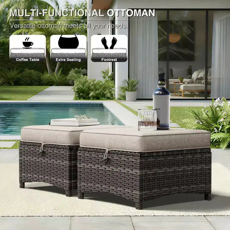 Juego de sofá de exterior prémium UPTIOT con sillas de mimbre, otomanas y mesa de centro