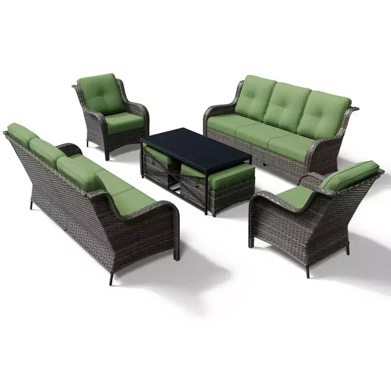Juego de sofá de exterior prémium UPTIOT con sillas de mimbre, otomanas y mesa de centro