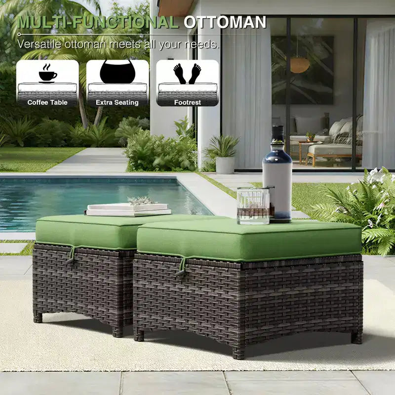 Juego de sofá de exterior prémium UPTIOT con sillas de mimbre, otomanas y mesa de centro