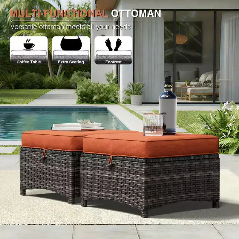Juego de sofá de exterior prémium UPTIOT con sillas de mimbre, otomanas y mesa de centro