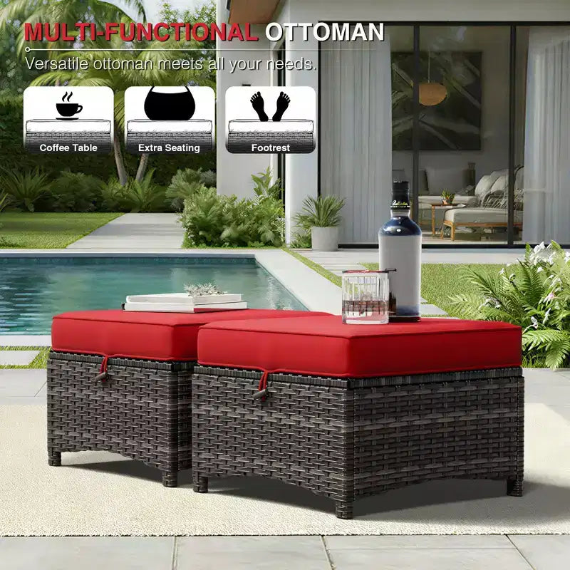 Juego de sofá de exterior prémium UPTIOT con sillas de mimbre, otomanas y mesa de centro