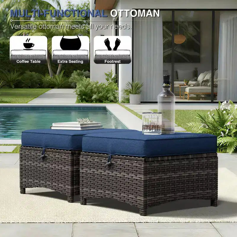 Juego de sofá de exterior prémium UPTIOT con sillas de mimbre, otomanas y mesa de centro
