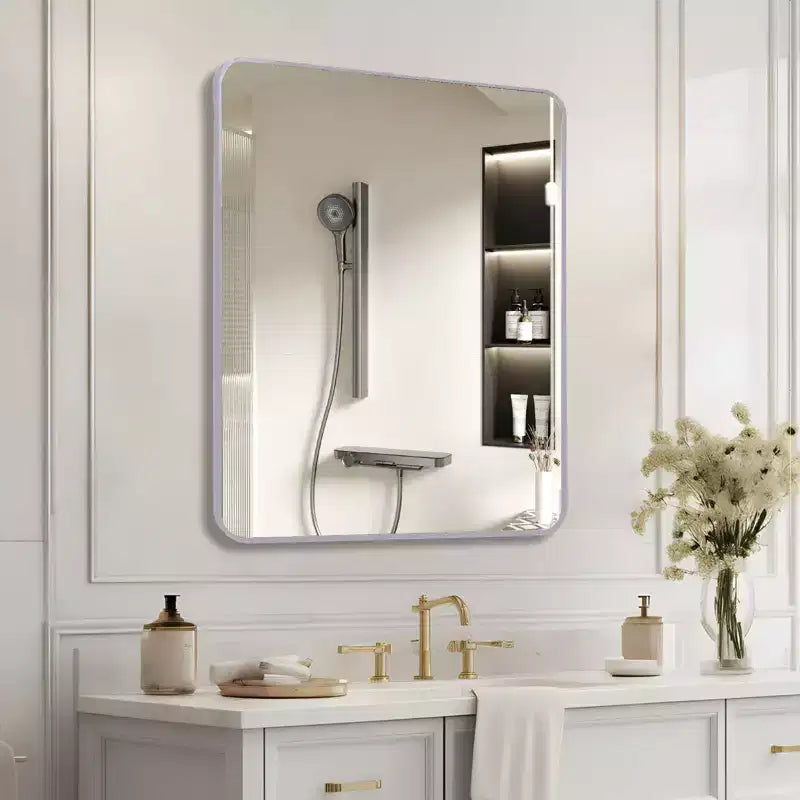Espejo de baño cuadrado con marco metálico para pared, 30"x30"