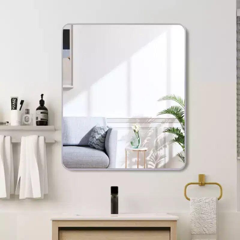 Espejo de baño cuadrado con marco metálico para pared, 30"x30"