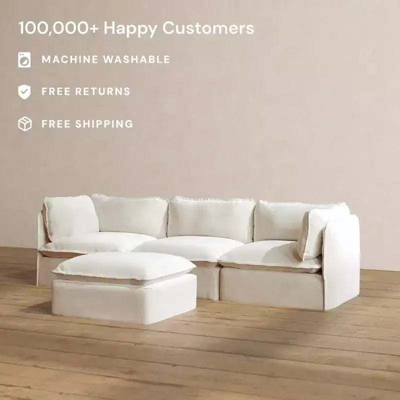 Anabei Modular Washable 3-Seater Sofa + Ottoman | Memorix+ Seat & Contour Pillow