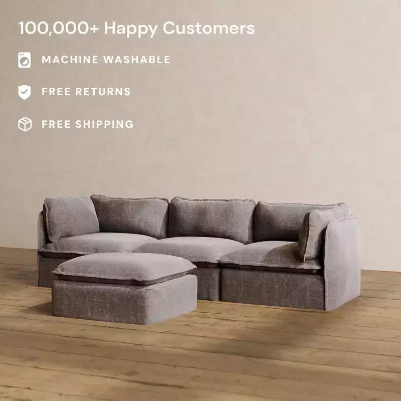 Anabei Modular Washable 3-Seater Sofa + Ottoman | Memorix+ Seat & Contour Pillow
