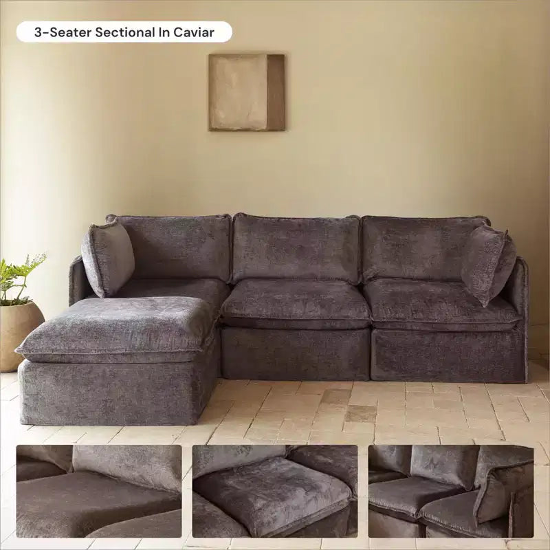 Anabei Modular Washable 3-Seater Sofa + Ottoman | Memorix+ Seat & Contour Pillow