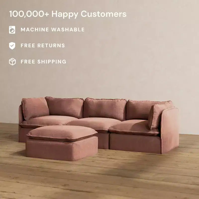 Anabei Modular Washable 3-Seater Sofa + Ottoman | Memorix+ Seat & Contour Pillow