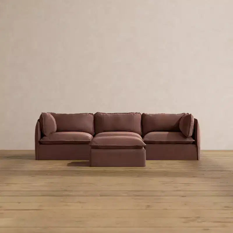 Sofá de 3 plazas modular y lavable Anabei + otomana | Asiento Memorix+ y cojín Contorno