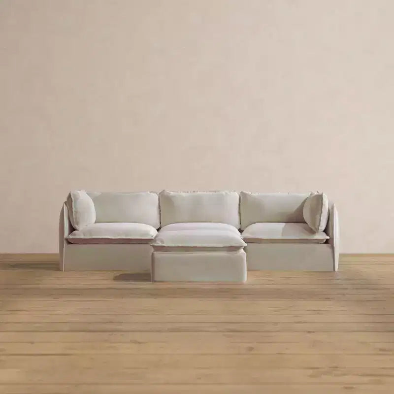 Sofá de 3 plazas modular y lavable Anabei + otomana | Asiento Memorix+ y cojín Contorno
