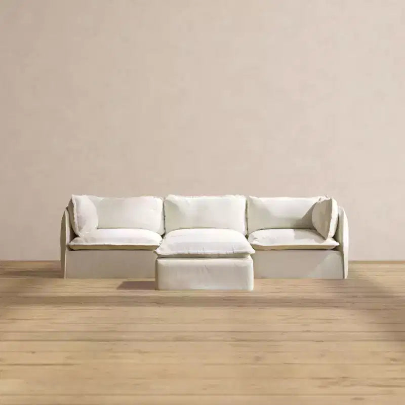 Sofá de 3 plazas modular y lavable Anabei + otomana | Asiento Memorix+ y cojín Contorno