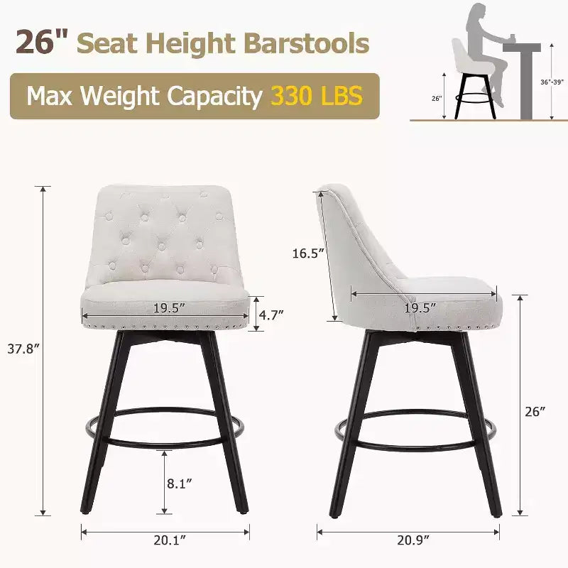 Juego de 4 sillas de comedor de madera, taburetes de bar giratorios modernos con respaldo y patas de madera, taburetes de bar tapizados, silla de bar para isla de cocina y barra de casa