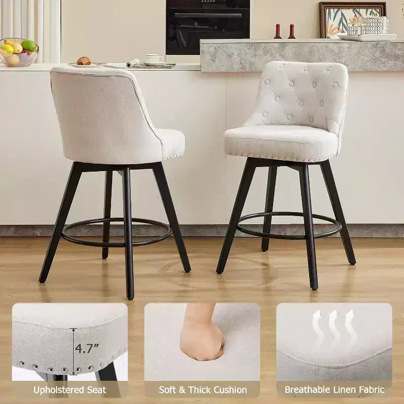 Juego de 4 sillas de comedor de madera, taburetes de bar giratorios modernos con respaldo y patas de madera, taburetes de bar tapizados, silla de bar para isla de cocina y barra de casa