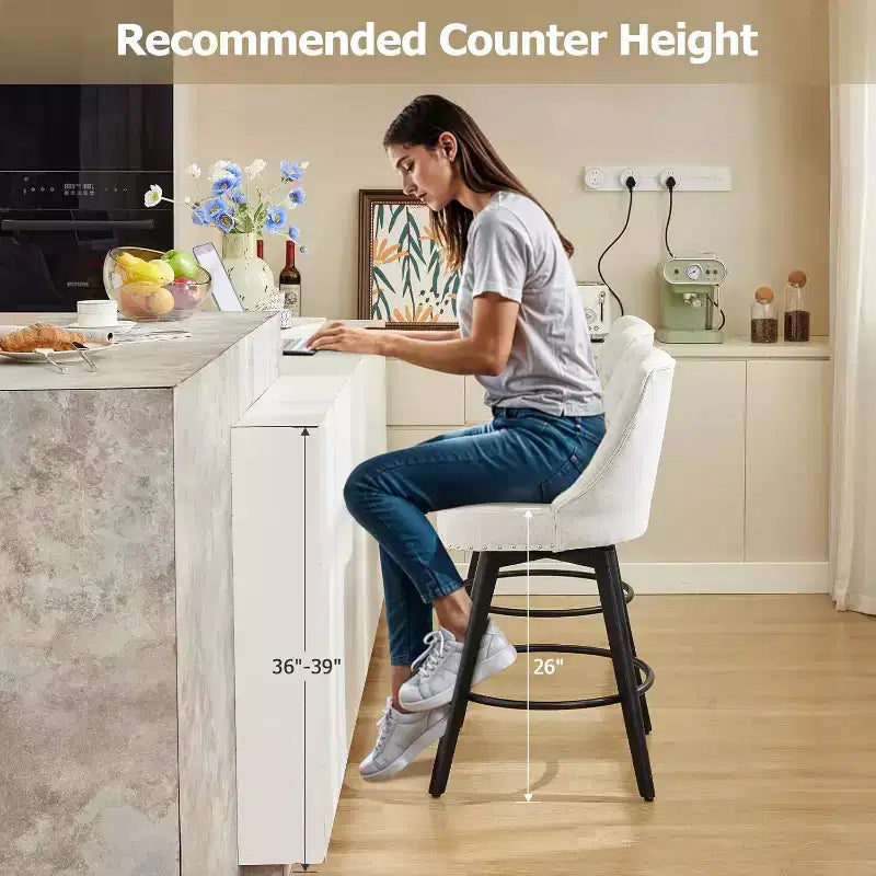 Juego de 4 sillas de comedor de madera, taburetes de bar giratorios modernos con respaldo y patas de madera, taburetes de bar tapizados, silla de bar para isla de cocina y barra de casa