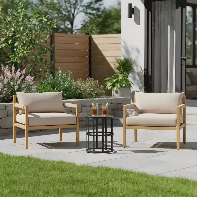 Christopher Knight Home Liliane 3 Piece Outdoor Acacia Wood Rope Chair with Ceramic Tile End Table