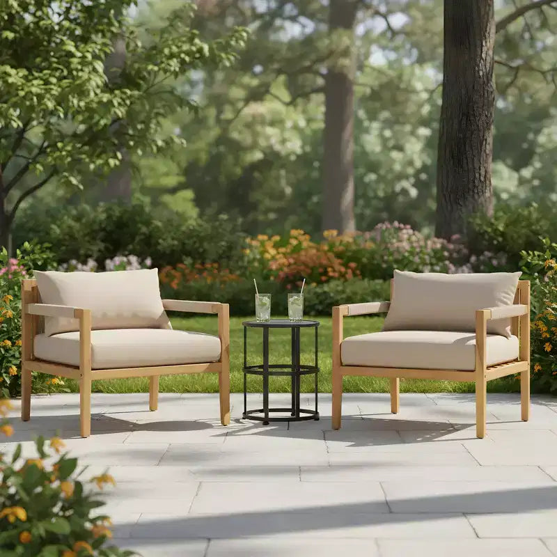 Christopher Knight Home Liliane Juego de 3 piezas de sillas de exterior de madera de acacia y cuerda con mesa auxiliar de azulejos de cerámica