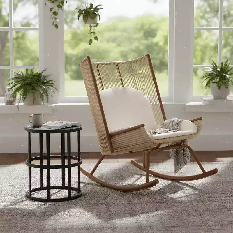 Christopher Knight Home Brigitte Modern Metal Patio Seating Set with Rocking Chair and Ceramic Tabletop