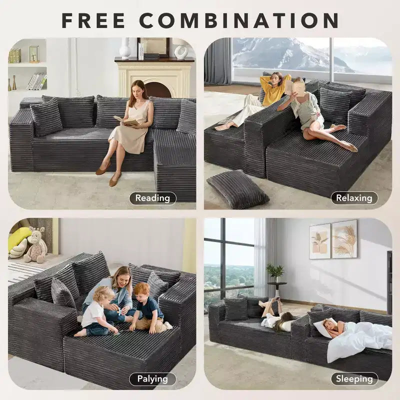 106 Modular Cloud Sectional, 3-Seat L-Shape Sofa with Oversized Chaise, Memory-Foam Deep Seat, Tool-Free Setup